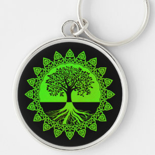 Groene Mandala Celtic Tree of Life on Black Sleutelhanger