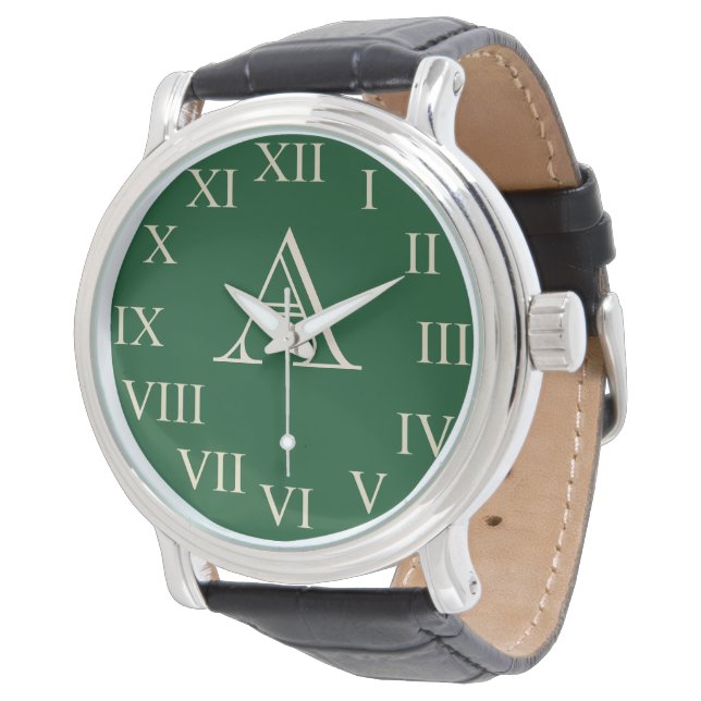 Groene Mannen Gepersonaliseerd Monogram volgen Horloge (Gekanteld)