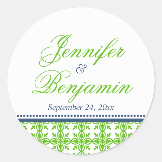Groene marine preppy aangepaste naam bruiloft guns ronde sticker (Voorkant)