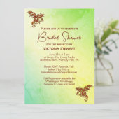 Groene marmer Dragon Bridal Shower Uitnodiging (Staand voorkant)