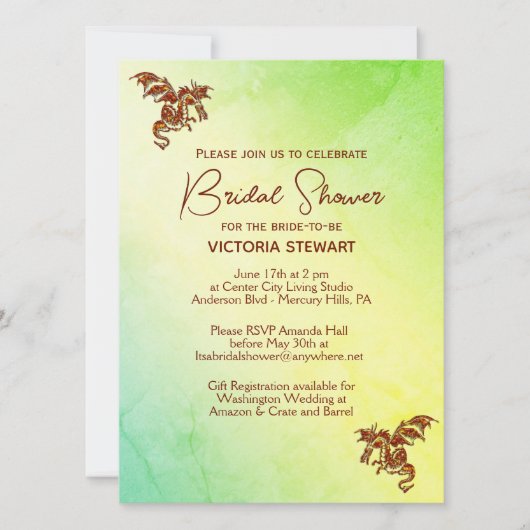 Groene marmer Dragon Bridal Shower Uitnodiging (Voorkant)