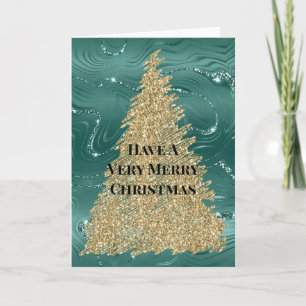Groene Marmer Gouden Glitter Kerstboom Kaart