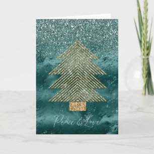 Groene Marmer Gouden Glitter Kerstboom Vrede Kaart