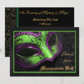 Groene Masker Masquerade Bal Halloween Uitnodiging (Voorkant / Achterkant)