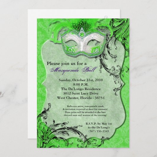 Groene Maskerade Bal Masker Kostuum Halloween Onde Kaart (Voorkant / Achterkant)