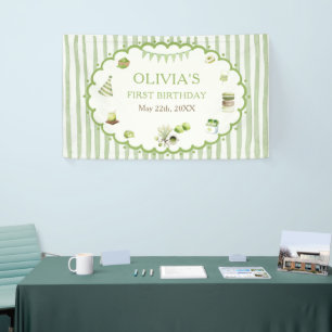 Groene Matcha Strepen Verjaardag Spandoek