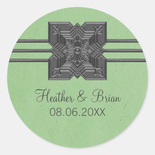 Groene Medallion Border Weddenkers Ronde Sticker (Voorkant)