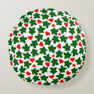 Groene Meeple met Rode Hart Rond Kussen