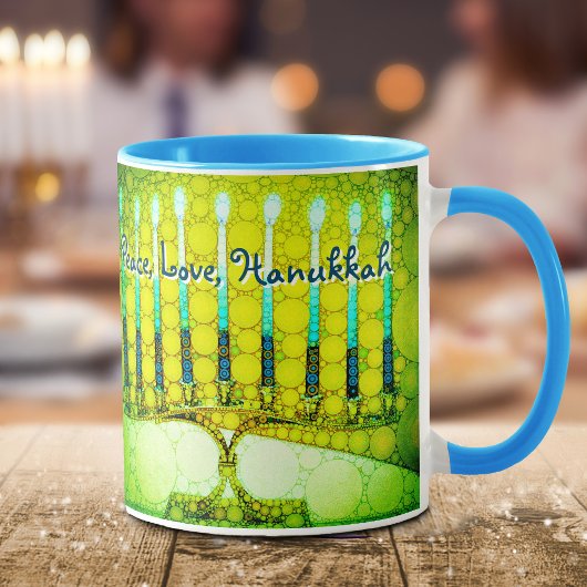 Groene Menorah Vrede Liefde Chanoeka Modern Script Mok