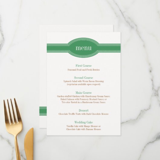 Groene Menu Kaart, Caroline Wedding Collectie (Voorkant / Achterkant in situ)