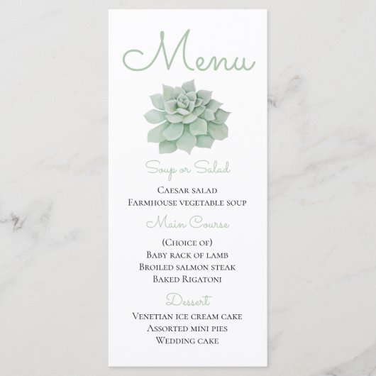 Groene Menu Waterverf Succulent Cactus Wedding (Voorkant)