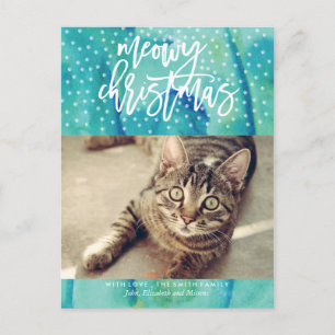 Groene "Meowy Christmas" Huisdier Vakantie Groet Feestdagenkaart