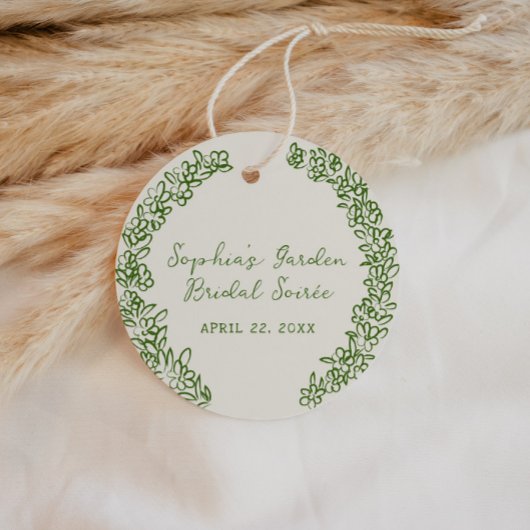 Groene met de hand getekende bloemrand bedankjes labels