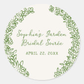 Groene met de hand getekende bloemrand ronde sticker (Voorkant)