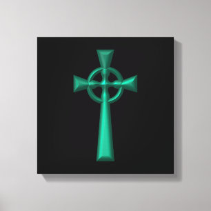 Groene metalen Keltische Kruis Canvas Afdruk