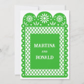 Groene Mexicaanse papel picado trouwkaart Aankondiging (Achterkant)