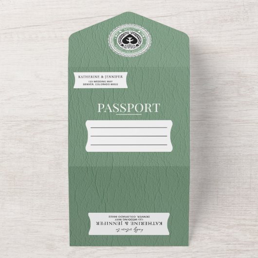 Groene Mexico Passport bruiloft All In One Uitnodiging (Buitenkant)
