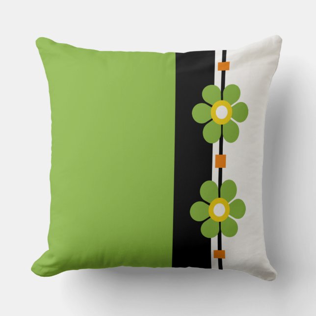 Groene Mid Century Moderne Bloemkracht Kussen (Voorkant)