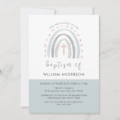 Groene Minimale Boho Regenboog Cross Boy Doop Kaart (Voorkant)