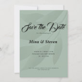 Groene minimalistische boheemse botanische groen save the date (Voorkant)