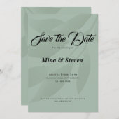 Groene minimalistische boheemse botanische groen save the date (Voorkant / Achterkant)