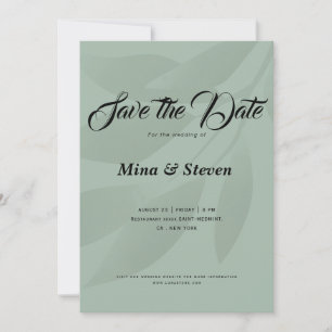 Groene minimalistische boheemse botanische groenvo save the date