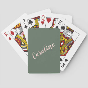 Groene Minimalistische Calligrafie Gepersonaliseer Pokerkaarten
