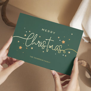 Groene minimalistische groet Vrolijk Kerstfeest Folie Feestdagenkaart