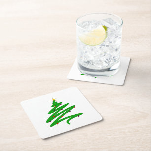 Groene minimalistische kerstboom Doodle Vierkante Kartonnen Onderzetter