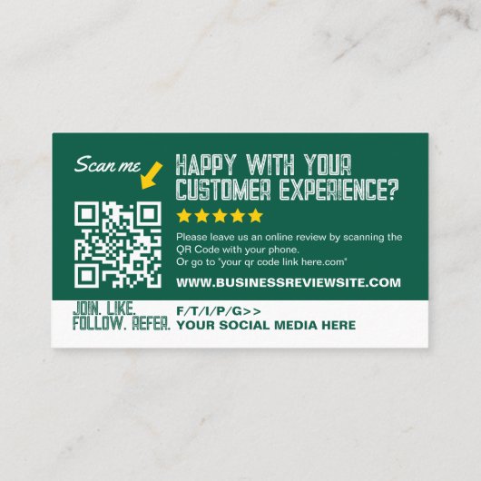 Groene minimalistische moderne QR-code Visitekaartje (Achterkant)