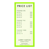 Groene minimalistische prijslijst Rack Kaart (Voorkant)