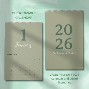Groene Minimalistische Schone Moderne Ontwerp Kale Kalender
