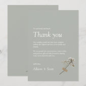 Groene Minimalistische Script Handpers Bloem Platt Bedankkaart (Voorkant / Achterkant)