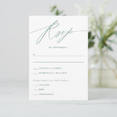 Groene Minimalistische Script Responskaart RSVP Kaartje (Staand voorkant)