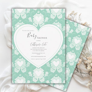 Groene Mint Bloemrijke Whimsical Hart Baby Shower Kaart