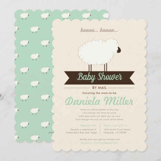 Groene Mint Little Lamb Baby shower by Mail Kaart (Voorkant / Achterkant)