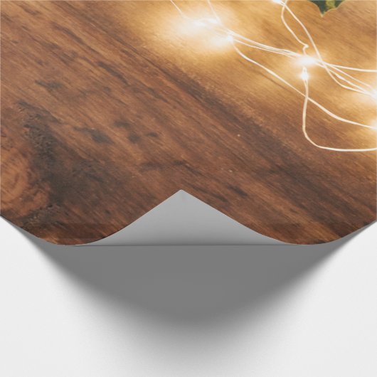 Groene mistletoe, String Lights, Wood Kerstmis Cadeaupapier (Hoek)