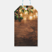 Groene Mistletoe, String Lights, Wood Merry Kerstm Cadeaulabel (Achterkant)