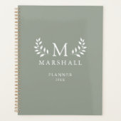 Groene Moderne Elegante Bloemmonogram Naam Planner (Voorkant)