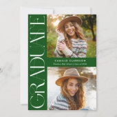 Groene Moderne Elegante Drie Foto Afstuderen Kaart (Voorkant)