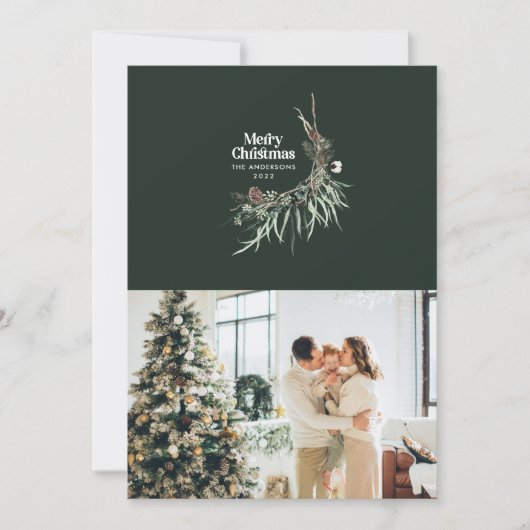 Groene moderne elegante waterverf botanische rusti feestdagenkaart (Voorkant)