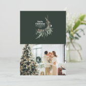 Groene moderne elegante waterverf botanische rusti feestdagenkaart (Staand voorkant)