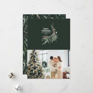 Groene moderne elegante waterverf botanische rusti feestdagenkaart