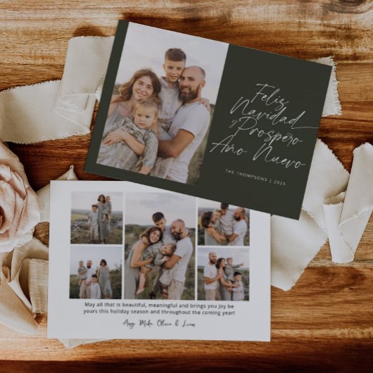 Groene moderne Feliz Navidad Script Kerstmis Feestdagenkaart