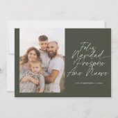 Groene moderne Feliz Navidad Script Kerstmis Feestdagenkaart (Voorkant)