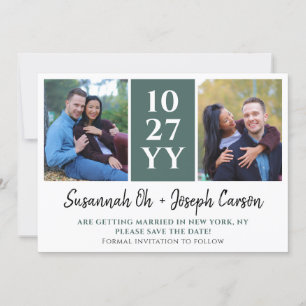 Groene moderne grote datum met foto's sparen de Da Save The Date