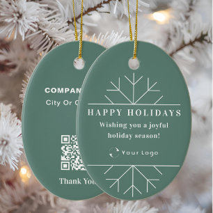 Groene Moderne Kerstmis Bedrijfs Logo QR Code Chic Keramisch Ornament