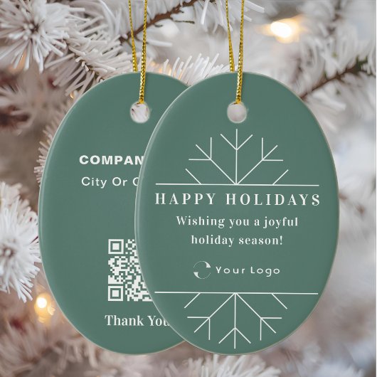 Groene Moderne Kerstmis Bedrijfs Logo QR Code Chic Keramisch Ornament