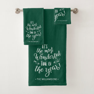 Groene moderne kersttypografie gepersonaliseerd bad handdoek