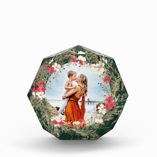 Groene moderne krans vrolijk kerstfeest fotoblokken (Voorkant)